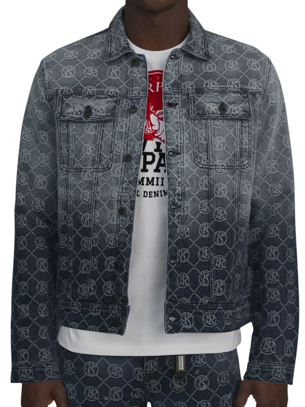 PRPS Purgatory Logo Denim Trucker Jacket XL AOP All Over Print Grunge Streetwear
